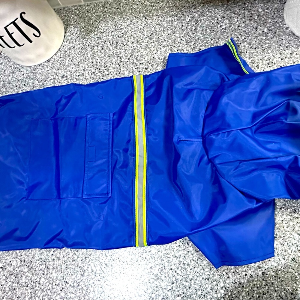 New Dog Raincoat - Blue with reflective safety strips - size large